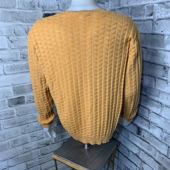 Vintage 90s Tosani Yellow Graphic Rib Knit V-Neck Pullover Sweater - Picture 5 of 11